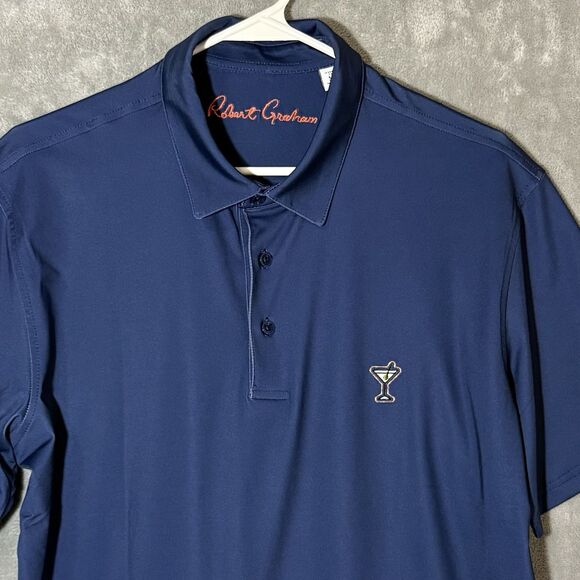 Robert Graham Martini Polo Shirt Medium Men Navy Blue Short Sleeve Golf Stretch - Picture 2 of 10